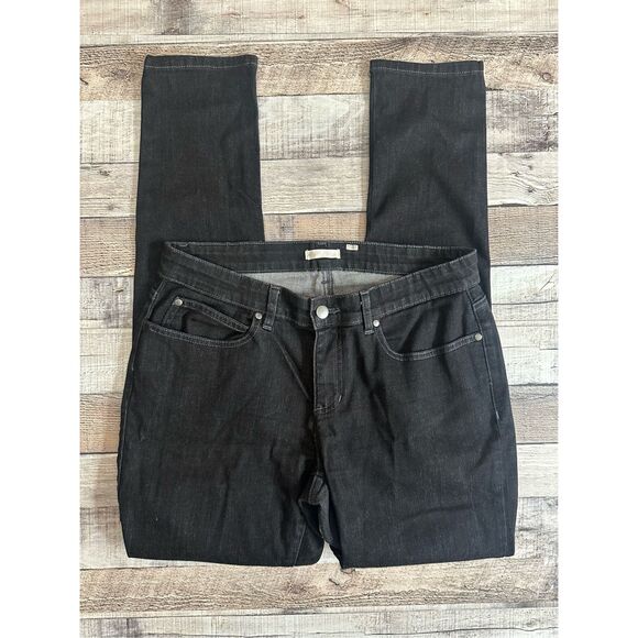Eileen Fisher Black Wash Organic Cotton Stretch Denim Slim Jeans | Size 10 - Picture 1 of 6